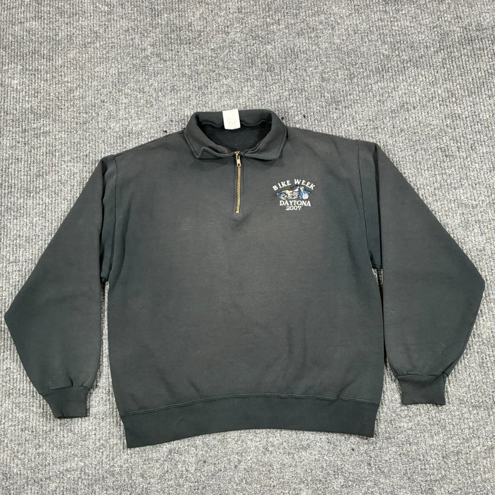 2007 Daytona Bike Week Sweatshirt Men's XL Black 1/4 Zip Motorcycle Embroidered